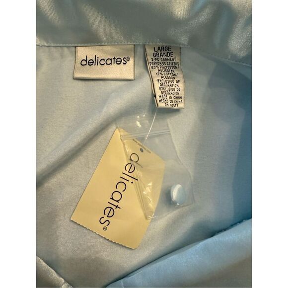 NWT Ladies Satin Pajama Top by Delicates Sz. L Button Front Light Blue - Picture 8 of 8